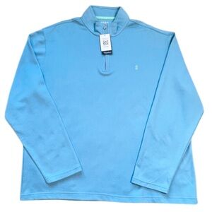 Izod Eastport Quarter Zip Sweater Mock Neck Cotton Blend  Azure Blue Preppy XXL